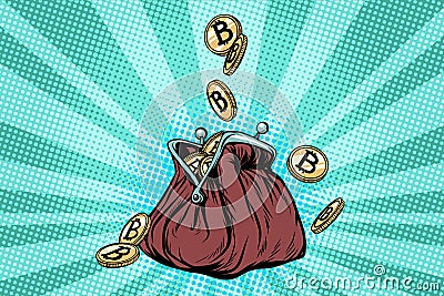 Wallet with bitcoin, crypto currency and electronic money Vector Illustration