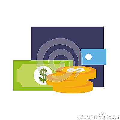 Wallet coins banknote money online shopping Vector Illustration