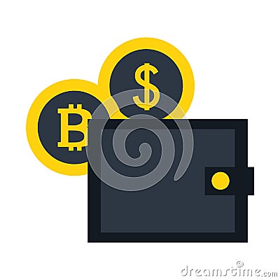 Wallet coins dollar bitcoin fintech Vector Illustration