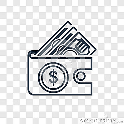 Wallet concept vector linear icon isolated on transparent background, Wallet concept transparency logo in outline style Vector Illustration