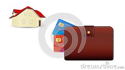 Wallet, credit card and house Vector Illustration