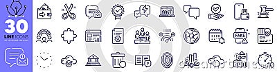 Wallet, Cyber attack and Report line icons pack. For web app. Vector Stock Photo
