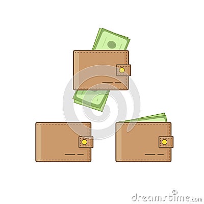 Wallet empty and with money vector icon on white Vector Illustration