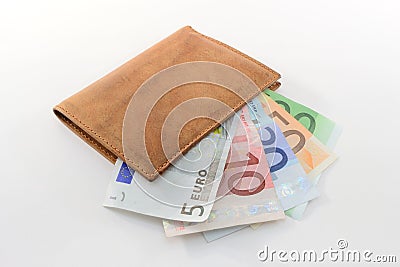 Wallet with euro banknotes Stock Photo