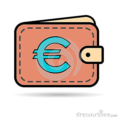 Wallet euro icon shadow, finance flat symbol, economy deposit cash vector illustration sign Vector Illustration
