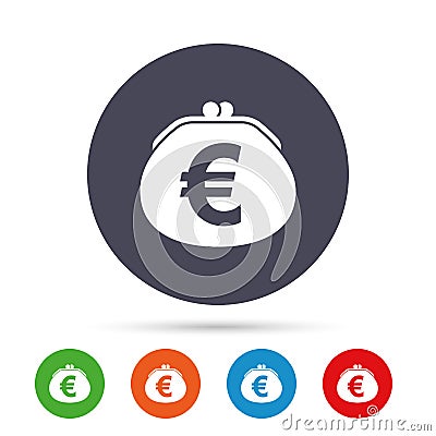 Wallet euro sign icon. Cash bag symbol. Vector Illustration