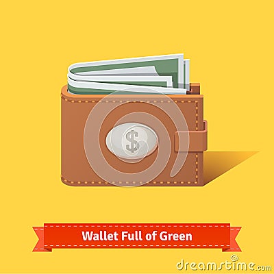 Wallet full of green dollars Vector Illustration