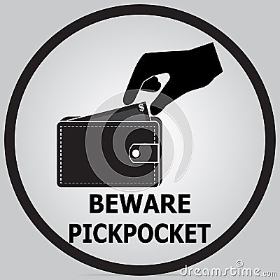 Wallet and hand, Beware pickpocket icon. Vector Illustration