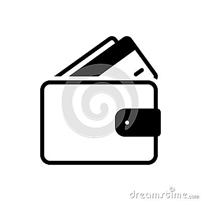 Black solid icon for Wallet, purse and billfold Vector Illustration