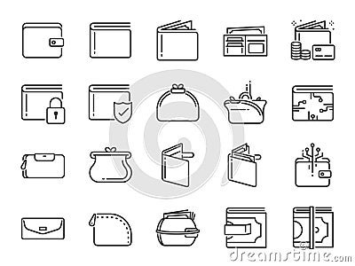 Wallet icon set. Included the icons as purse, money, bag, finance, e-wallet and more. Vector Illustration