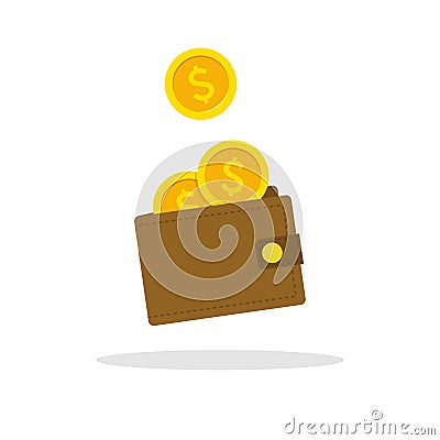 Wallet icon. Vector flat wallet illustration.Money cash heap. Vector Illustration