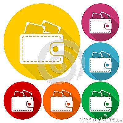 Wallet icons set with long shadow Vector Illustration