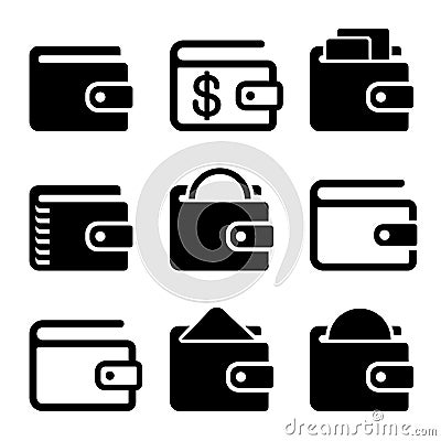 Wallet Icons Set on White Background. Vector Vector Illustration