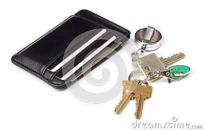 Wallet and keys on white background Stock Photo