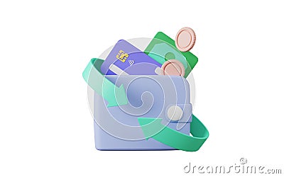 Wallet money and credit card with money coin, cashback money refund icon concept, money saving Cartoon Illustration