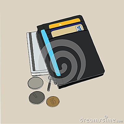 Wallet with money and credit cards vector. Vector Illustration
