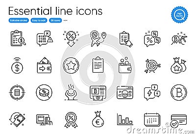 Wallet money, Loyalty points and Money bag line icons. For website, printing and application. Vector Stock Photo