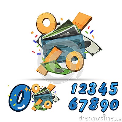 Wallet money with percentage percentage discount symbol. discou Cartoon Illustration