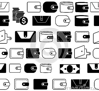 Wallet or Pocketbook Vector Icon Seamless Borders or Lines Vector Illustration