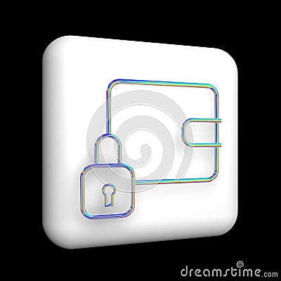 the wallet sign is closed with a lock, a 3d icon on a white cube, Stock Photo
