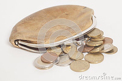 Wallet with some euros coins Stock Photo