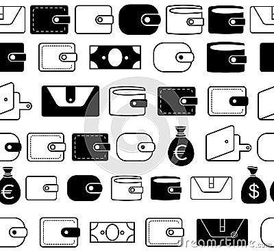 Wallet or Pocketbook Vector Icon Seamless Borders or Lines Vector Illustration