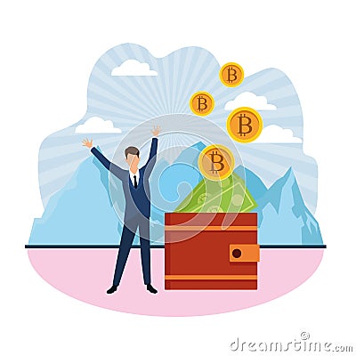 Wallet virtual cryptocurrency Vector Illustration