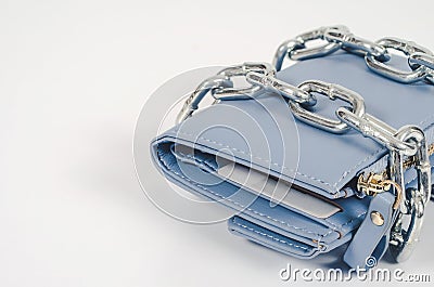 Wallet wrapped around with chain security money concept Stock Photo