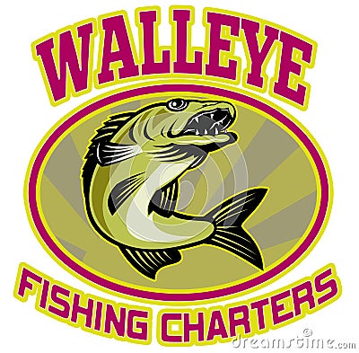 Walleye fish fishing charters Cartoon Illustration