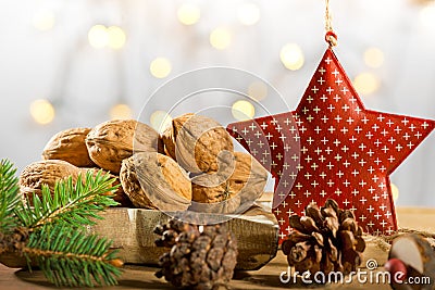 Wallnuts with Christmas star Stock Photo