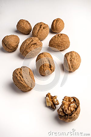 Wallnuts on white background Stock Photo
