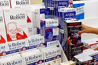 Bilingual dictionaries in a store Editorial Stock Photo
