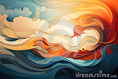 Wallpaper with abstract gouache style waves generation AI Stock Photo