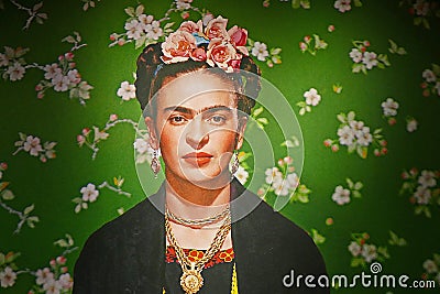Wallpaper image in the Frida Kahlo exhibition Editorial Stock Photo