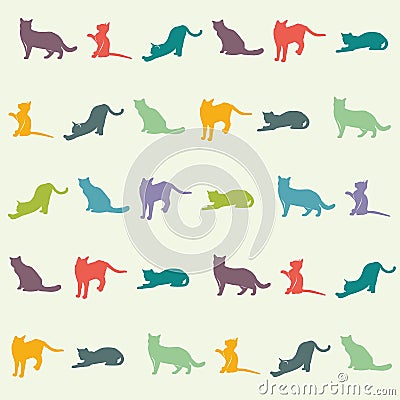 Wallpaper for kids room. multicolored cats Vector Illustration