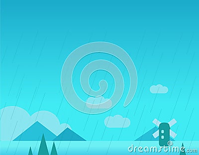 Wallpaper Landscape with Mountains, Rain and Vector Illustration