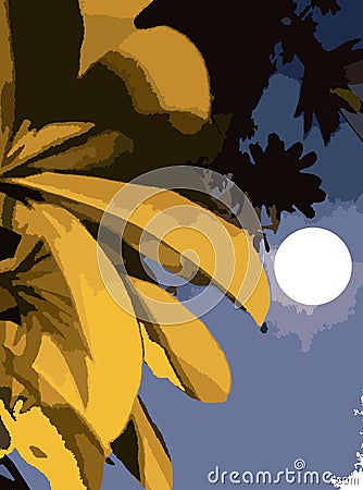Wallpaper with leaves in night moon effect.. Stock Photo