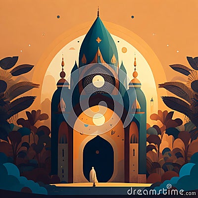 wallpaper mosque, Islamic, bottle, Strom, water, background, illustration, masjid, Muslim, Islamic, islam, Cartoon Illustration