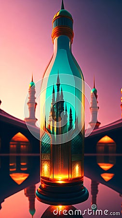 wallpaper mosque, Islamic, bottle, Strom, water, background, illustration, masjid, Muslim, Islamic, islam, Cartoon Illustration