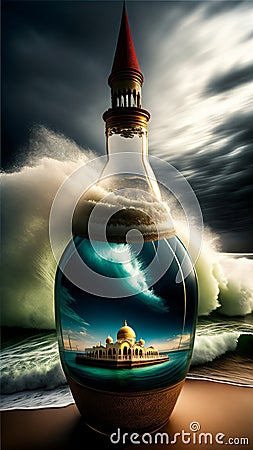 wallpaper mosque, Islamic, bottle, Strom, water, background, illustration, masjid, Muslim, Islamic, islam, Cartoon Illustration
