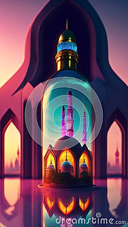 wallpaper mosque, Islamic, bottle, Strom, water, background, illustration, masjid, Muslim, Islamic, islam, Cartoon Illustration