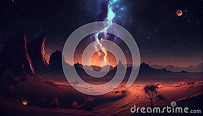 Wallpaper with night under the milky way galaxy. Ai generated. Stock Photo