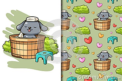 Wallpaper and pattern Cute dog soaking hot water cartoon Vector Illustration