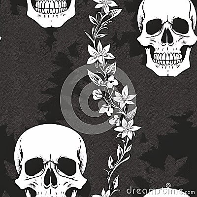 Wallpaper pattern Vintage Skull floral seamless pattern flowers trendy funky Generative AI Stock Photo
