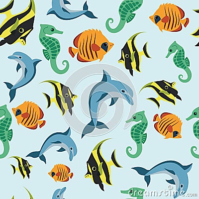 Wallpaper with sea inhabitants Vector Illustration