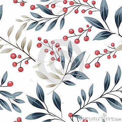 Mardi Gras Branch: Red Berries And Pastel Leaves On White Background Stock Photo