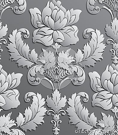 Wallpaper in the style of Baroque . damask seamless floral pattern . Rose ornament . Stock Photo