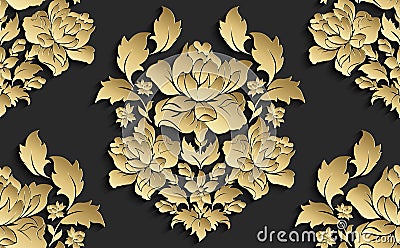 Wallpaper in the style of Baroque . Vector damask seamless floral pattern . Rose ornament . Vector Illustration