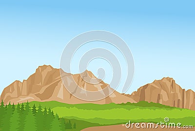 Wallpaper with summer mountains and florest Vector Illustration