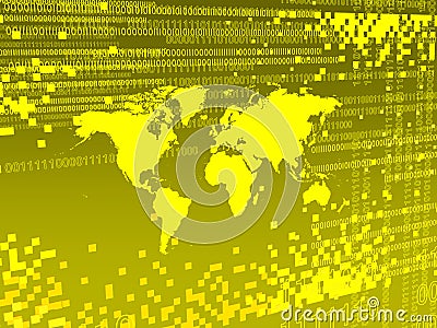 Yellow digital worlmap background with pixels Stock Photo